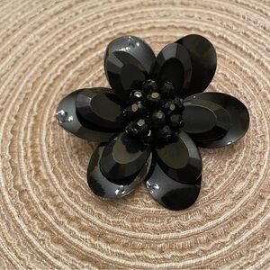 Elegant Black Floral Brooch with jet beads